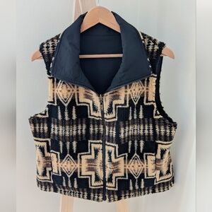 NWT Vintage Pendleton Aztec Tribal Southwestern Reversible Collared Vest In BLK